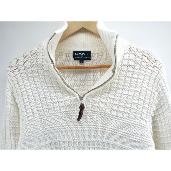 Gant x‎ Michael Bastian 1/4 zip Quarter White Cable Knit Sweater Small - Picture 2 of 11